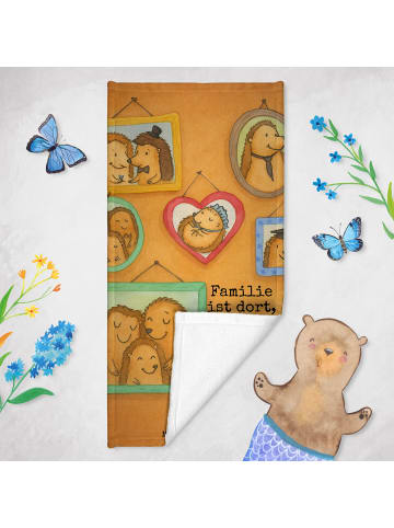 Mr. & Mrs. Panda Badehandtuch Igel Familie Design mit Spruch in Blau Pastell