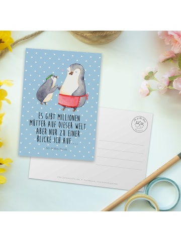 Mr. & Mrs. Panda Grußkarte Pinguin mit Kind mit Spruch in Blau Pastell