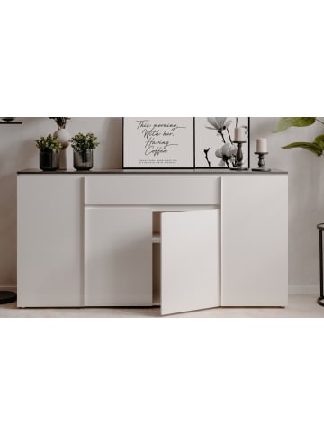 Furn.Design Sideboard weiß Glanz, grau 178 cm, Kommode mit 6 Fächern