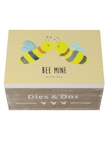Mr. & Mrs. Panda Holzkiste Biene Liebe mit Spruch in Gelb Pastell