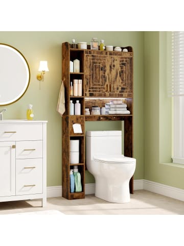 COSTWAY Toilettenregal mit Beleuchtung in Braun