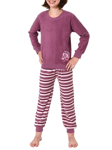 NORMANN Frottee Pyjama Schlafanzug langarm Bündchen und Pferd - 50650 in beere
