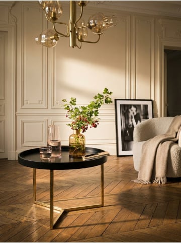 KADIMA DESIGN Sofatisch LIA Rund: Retro Stil, Metallgestell, abnehmbares Tablett in Gold