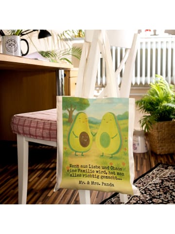 Mr. & Mrs. Panda Shopping Tasche Avocado Pärchen Design mit Spruch in Weiß