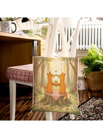 Mr. & Mrs. Panda Shopping Bag Füchse Liebe Pommes Design ohne Sp... in Weiß