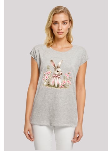F4NT4STIC T-Shirt Niedlicher Osterhase mit Blumen in grau meliert