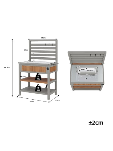ABRIHOME Gartenschrank in Braun mit Wasserbecken Hahn Flaschenöffner Arbeitsfläche