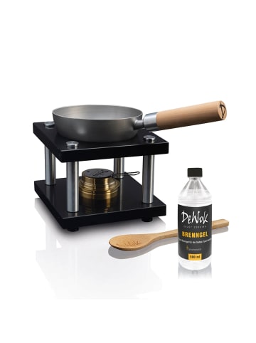 DeWok Mobiler Wok Single Set Edelstahl/schwarz inkl. Brenngel 500ml Schwarz