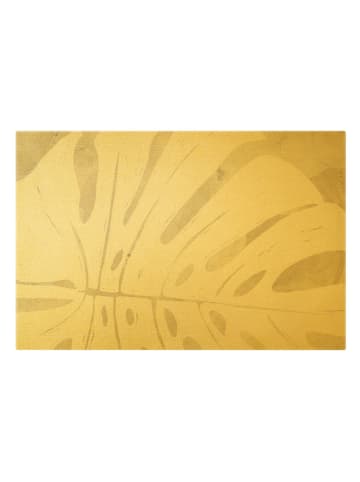 WALLART Leinwandbild Gold - Monstera Silhouette auf Leinen in Creme-Beige