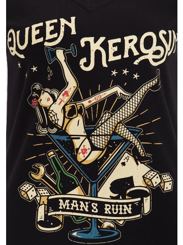 Queen Kerosin Queen Kerosin QUEEN KEROSIN Kurzarm Shirt mit mehrfarbigem Retro-Print und Logo-Patch Mans Ruin in black