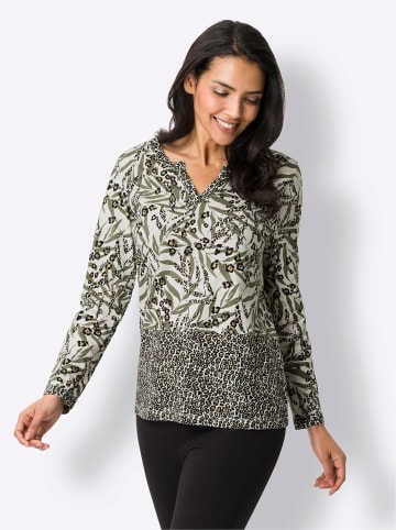 Sieh an! Langarmshirt in champagner-khaki-bedruckt