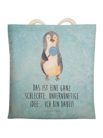 Mr. & Mrs. Panda Einkaufstasche Pinguin Lolli mit Spruch in Eisblau