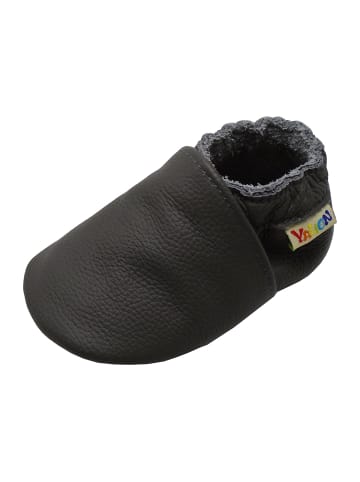 Yalion Baby Krabbelschuhe aus Leder mit rutschfester Sohle – Grau