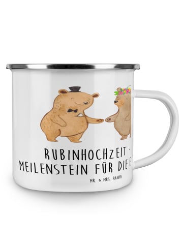 Mr. & Mrs. Panda Camping Emaille Tasse 40. Hochzeitstag Rubinhoc... in Weiß