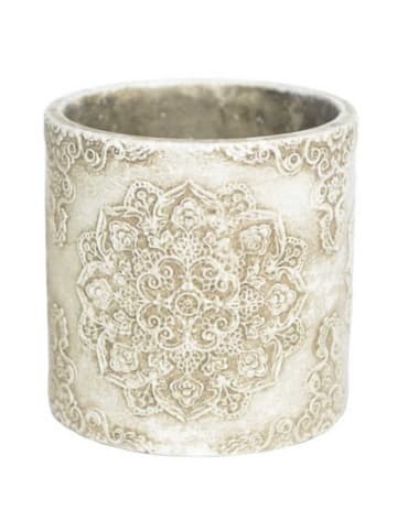 AltoBelli Blumentopf MARONI Beige mit Ornament RUND Zement 13x13 cm