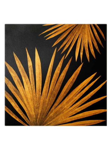 WALLART Leinwandbild Gold - Gold - Palmenblatt auf Schwarz in Gold