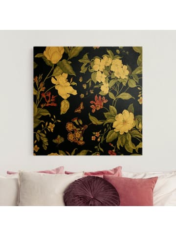 WALLART Leinwandbild Gold - Gartenblumen auf Schwarz II in Schwarz