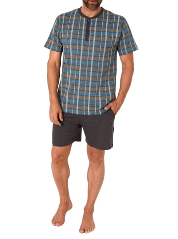 NORMANN Pyjama Shorty Schlafanzug kurzarm Knopfleiste am Hals - 72202 in blau