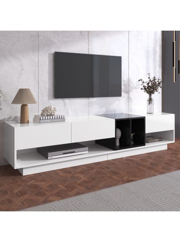 ABRIHOME TV Schrank in Hochglanz Weiß mit Schubladen Fächern und Stauraum