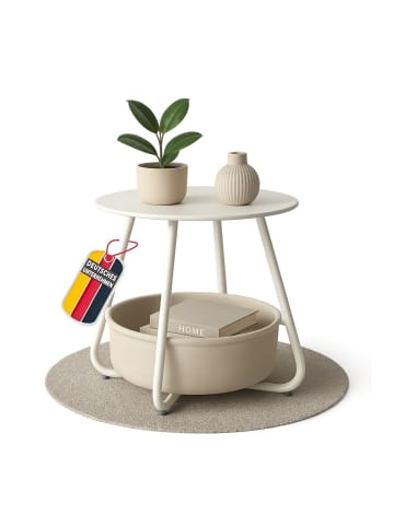 Coemo Beistelltisch Kosi mit Canvas Korb - Metallgestell mit Stoffkorb in Weiß