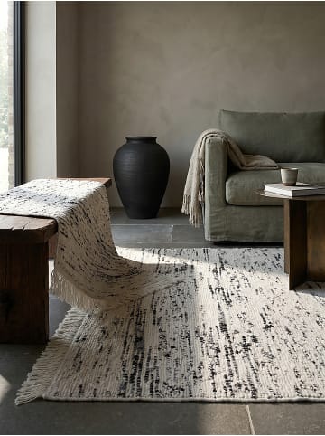 KADIMA DESIGN Teppich Wolle Handgewebt TIREE Streifen Wohnzimmer Modern Wohnlich in Schwarz