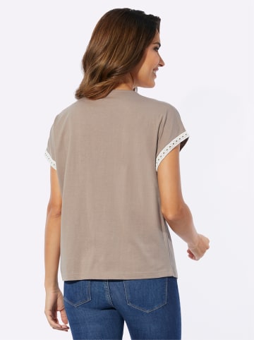 Sieh an! V-Shirt in taupe-ecru-bedruckt