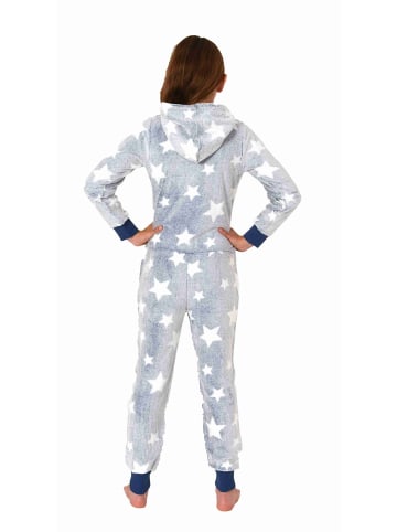 NORMANN Schlafanzug Jumpsuit Overall Sterne Coralfleece - 76799 in blau
