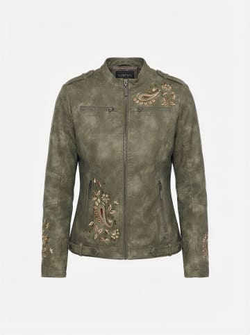 KOROSHI Bestickte kunstlederjacke für damen in grau