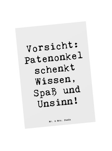 Mr. & Mrs. Panda Postkarte Patenonkel Wissen Spaß mit Spruch in Weiß