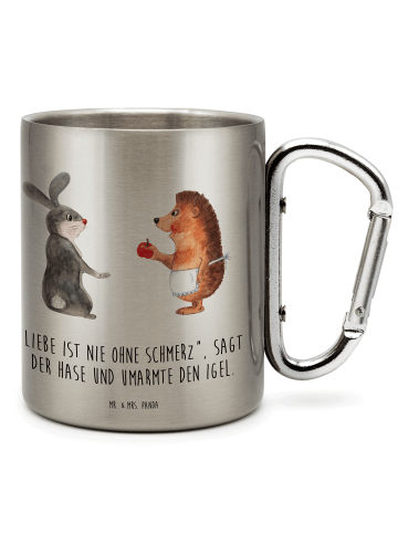 Mr. & Mrs. Panda Karabiner Tasse Hase Igel mit Spruch in Silber