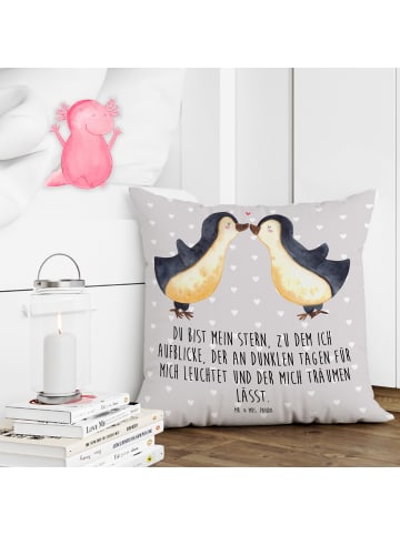 Mr. & Mrs. Panda Dekokissen Pinguin Liebe mit Spruch in Grau Pastell
