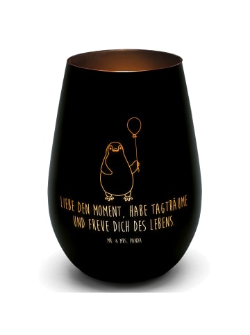 Mr. & Mrs. Panda Gold Windlicht Pinguin Luftballon mit Spruch in Schwarz