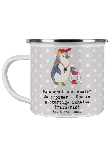 Mr. & Mrs. Panda Kaffeebecher Superpower Schwimmen Trainerin mit... in Grau Pastell