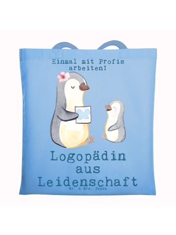 Mr. & Mrs. Panda Shopping Tasche Logopädin Leidenschaft mit Spruch in Sky Blue