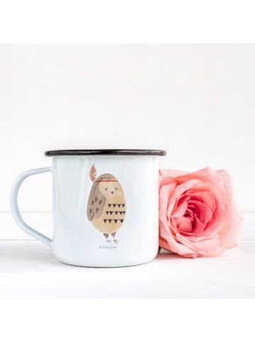 Mr. & Mrs. Panda XL Emaille Tasse Eule Federschmuck ohne Spruch in Weiß