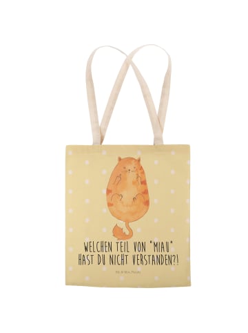 Mr. & Mrs. Panda Shopping Bag Katze Mittelfinger mit Spruch in Gelb Pastell