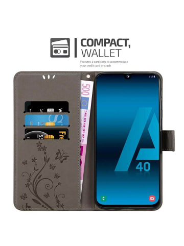 cadorabo Hülle für Samsung Galaxy A40 Blumen Design in FLORAL GRAU