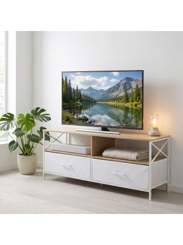 relaxdays TV Lowboard in Natur/ Weiß - (B)120 x (H)50 x (T)40 cm
