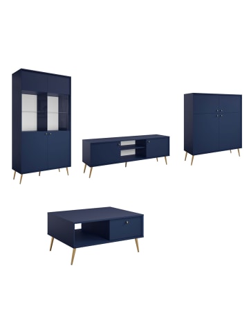 Feldmann-Wohnen Wohnzimmer-Set 4er Set Rose marineblau 366,5 / 66 / 191cm