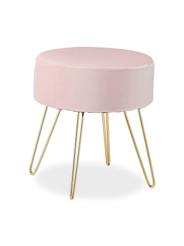 relaxdays Samthocker in Rosa - (H)40 x Ø 40 cm