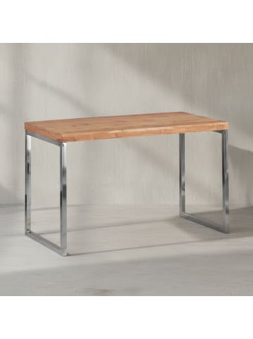 KADIMA DESIGN Schreibtisch Massivholz | Rustikal-Stil, Metall-Gestell, 50kg Belastbar in Beige