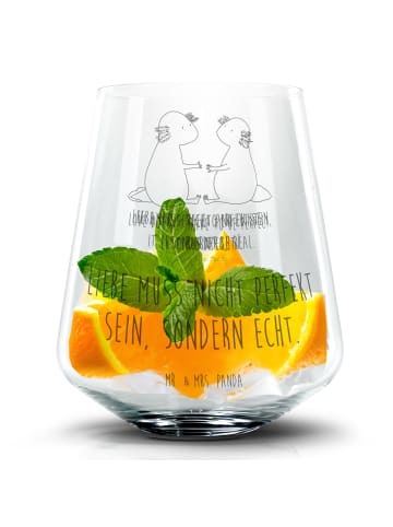 Mr. & Mrs. Panda Blümchentail Glas Axolotl Liebe mit Spruch in Transparent