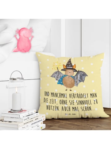 Mr. & Mrs. Panda Kissen 40x40 Fledermaus Zauberer mit Spruch in Gelb Pastell