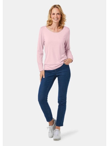 GOLDNER Kurzgröße:  Langarmshirt mit tonaler Zierkante in rosa
