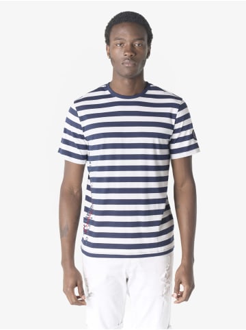 KOROSHI Crew baumwolle gestripte block t-shirt in blau