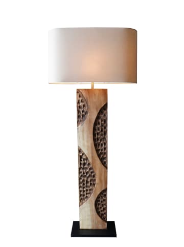 SalesFever Stehlampe 171 cm aus Akazienholz mit Metallgestell und Leinenschirm in Weiß