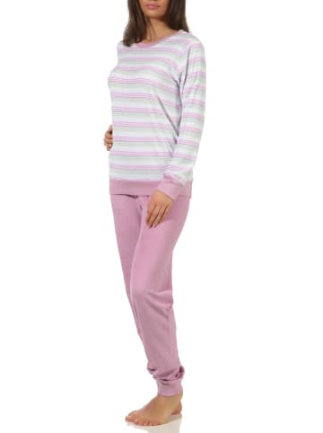 NORMANN Frottee Schlafanzug Bündchen Pyjama Streifen - 51768 in lila