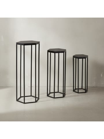 KADIMA DESIGN Beistelltisch 3er Set Mango Massivholz/Metall Satztisch Sechseckig