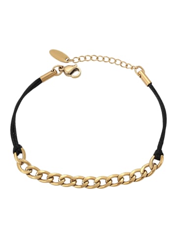 faina Women Cord Bracelet With Curb Chain in Gold Black