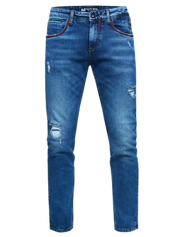 Rusty Neal Jeans Hose "MINO" Slim Fit Stretch Destroyed-Pants in Royal Blue